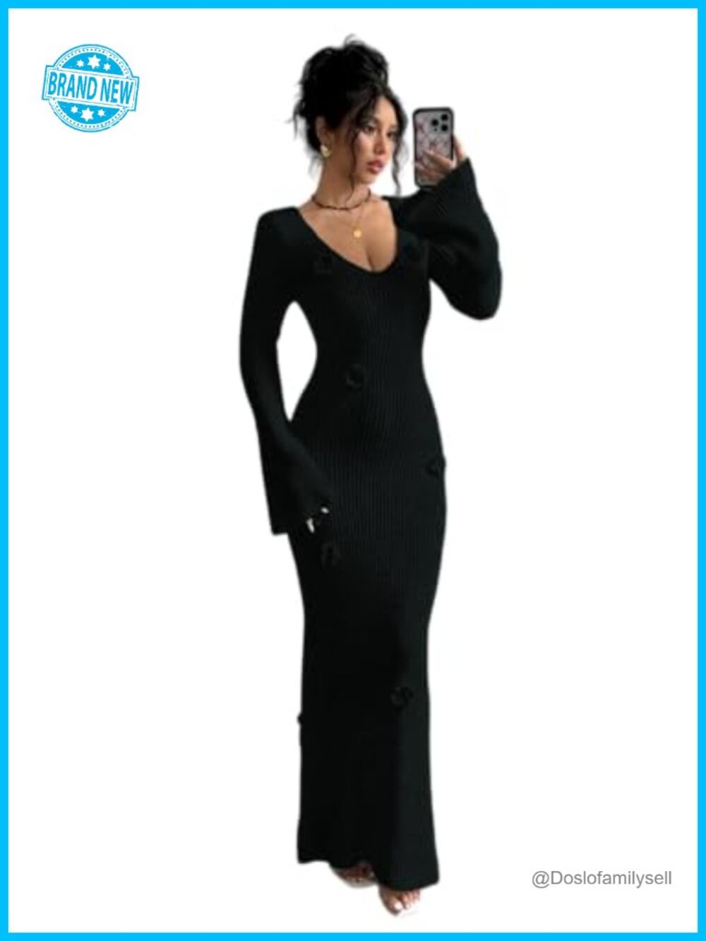 SISKIN Maxi Slimming Fitted Sweater Dress Long Sleeve Ribbed Bodycon Knit